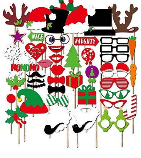 楽しもう クリスマス フォトプロップス 50点 セット 【 収納袋 セット 】 パーティー イベント 撮影 記念 未完成品 クリスマス会 記念撮影 思い出作り 写真撮影 サンタ トナカイ 帽子 髭 その他 S40-2