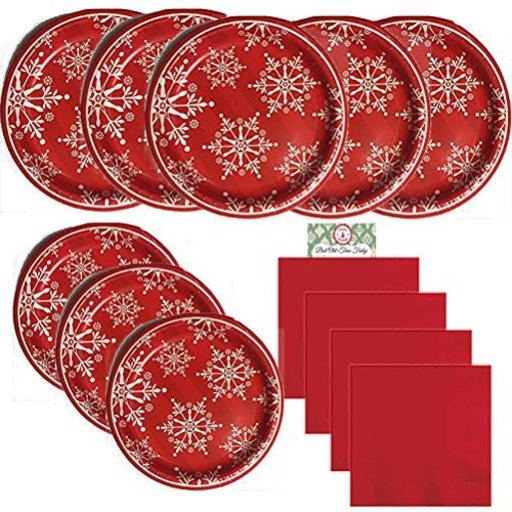 Paper PlatesクリスマスディナーセットパーティーSuppliesセット雪片冬Holidayキットプレミアム食器類スノーフレークレッド夕食Dessert Plates Napkinsレシピパックの24人( 105ピース)