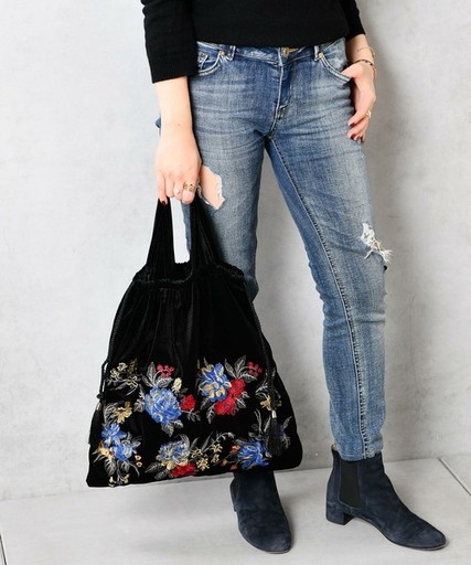 ベロア花刺繍巾着トートバッグ【web限定】
