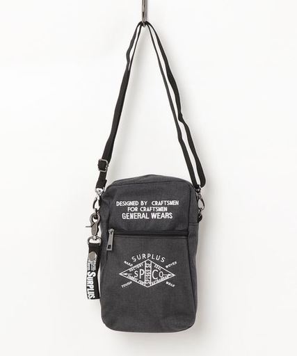 『SURPLUS』ポリオックス刺繍入り縦型サコッシュミニショルダーバッグ