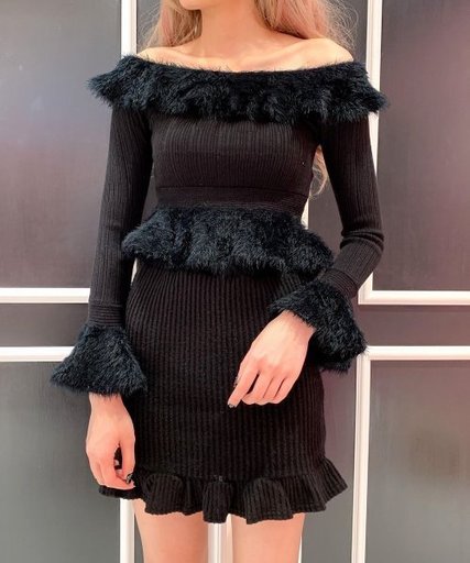 オフショルシャギーフリルニット