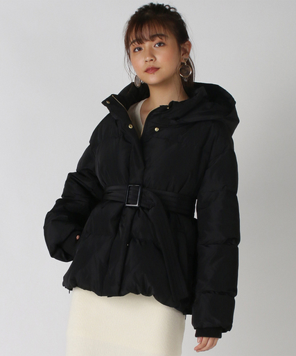ベルト付きフードダウンジャケット