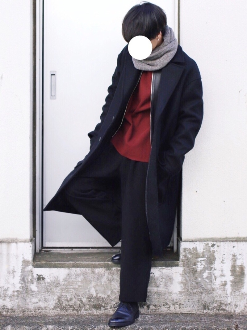 髪型 最高赤ニット コーデ メンズ