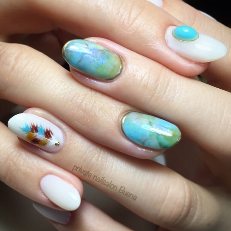 Kazue Nail Buena さんのジェルネイル ネイルデザイン ターコイズネイルに関するスナップフォト Id Arine アリネ